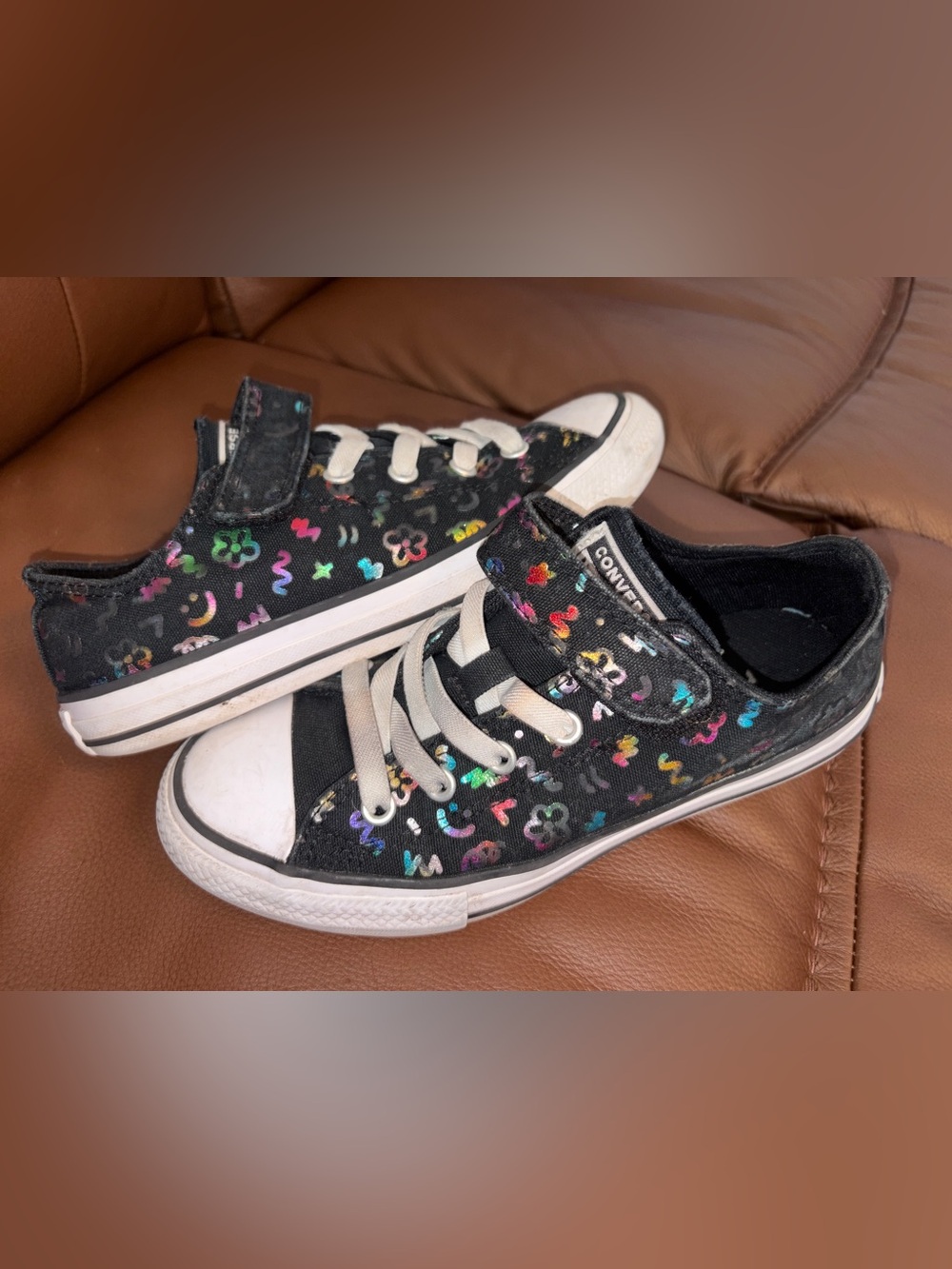 Converse Kids Black Canvas Sneakers with Multicolor Glitter Doodles